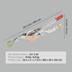 Rope Puller, 3/4 Ton (1,653 lbs) Pulling Capacity, with 100' of 0.6" dia. Rope, 2 Hook, Come Along Winch, Heavy Duty Ratchet Power Puller Tool for Moving Boats, Securing Items, Transporting Logs