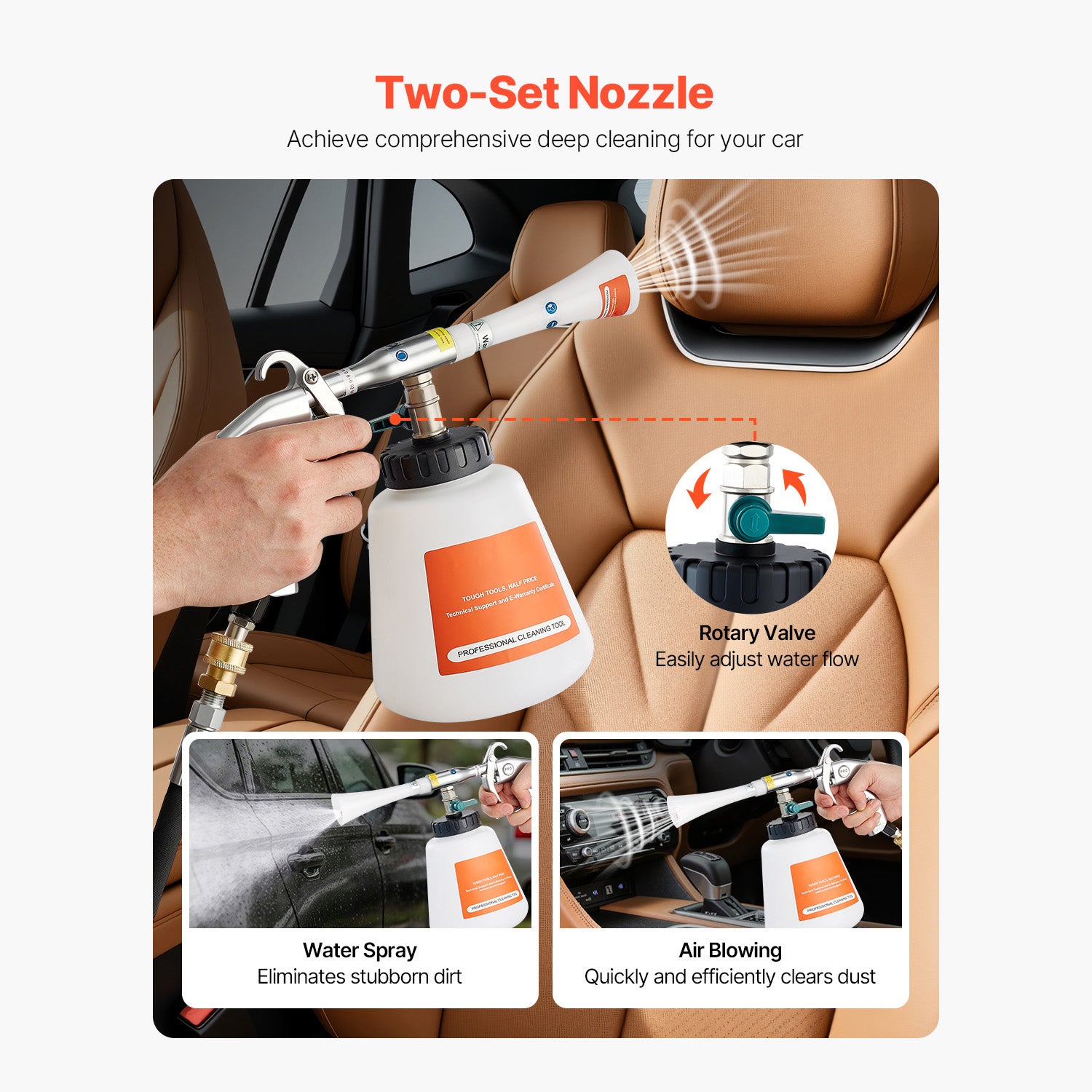Car Cleaning Gun 6-9.2Bar High-Pressure Air Blow Gun 1L Liquid Bottle Blast Dust