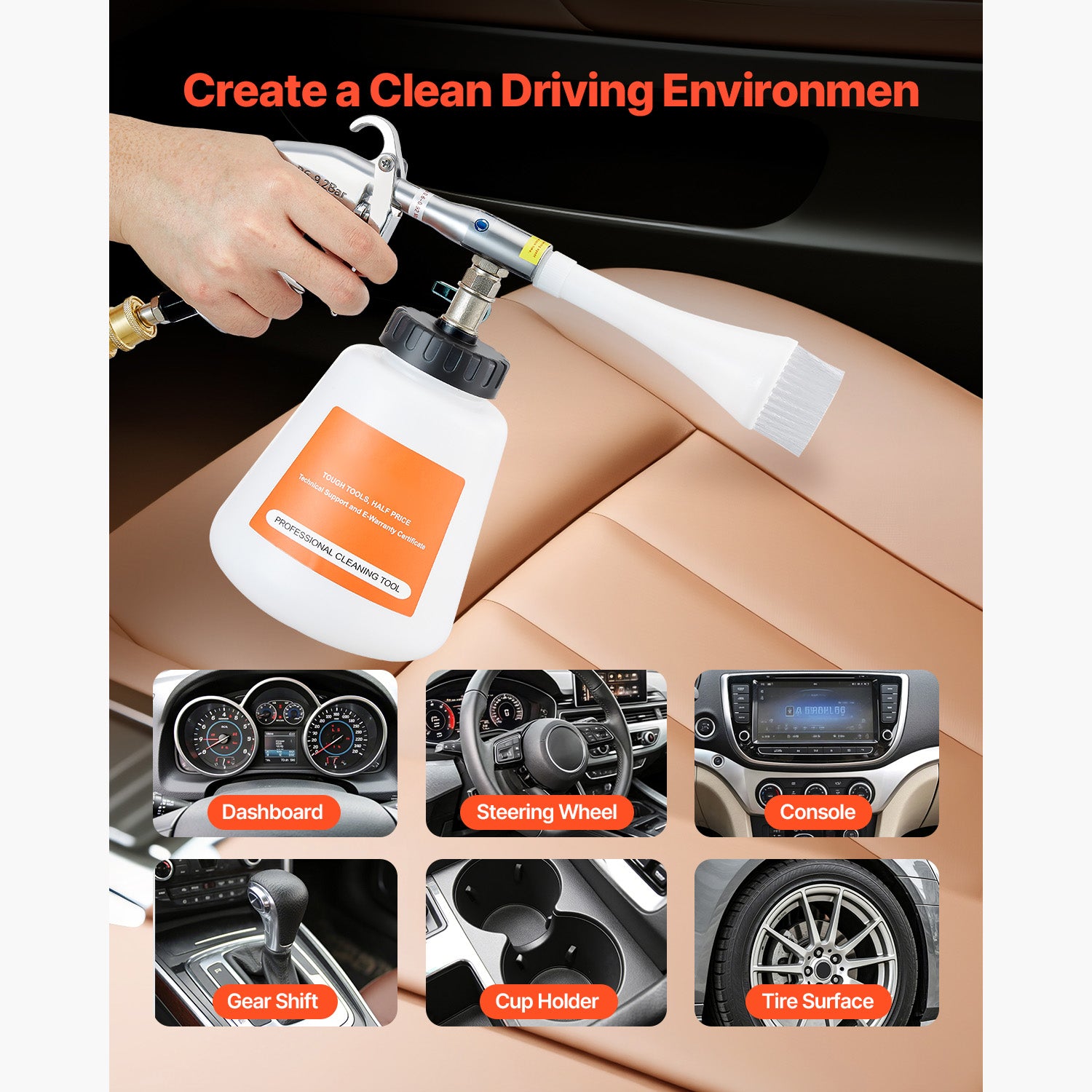 Car Cleaning Gun 6-9.2Bar High-Pressure Air Blow Gun 1L Liquid Bottle Blast Dust
