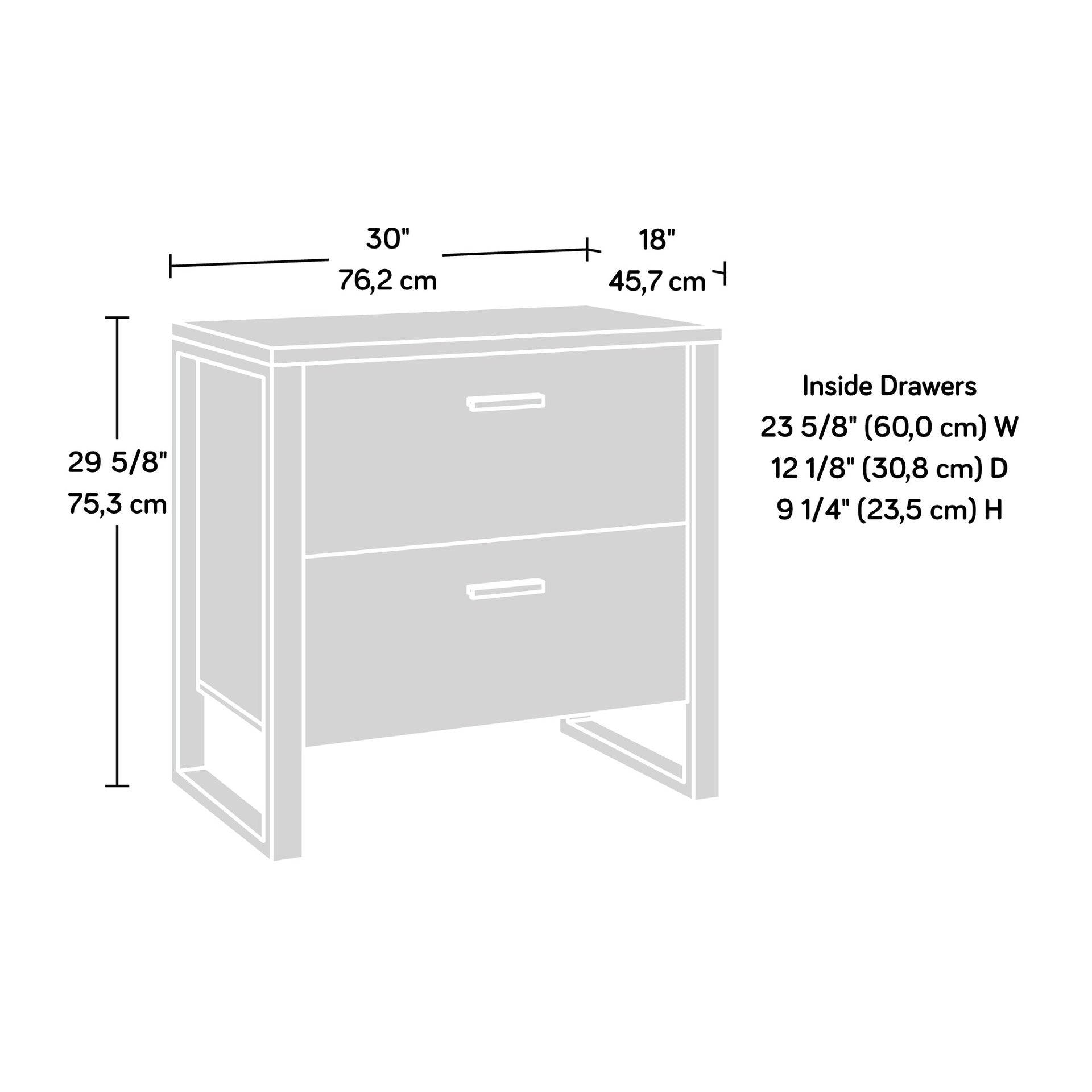 Lateral File with Two Drawers, Dark Brown finish