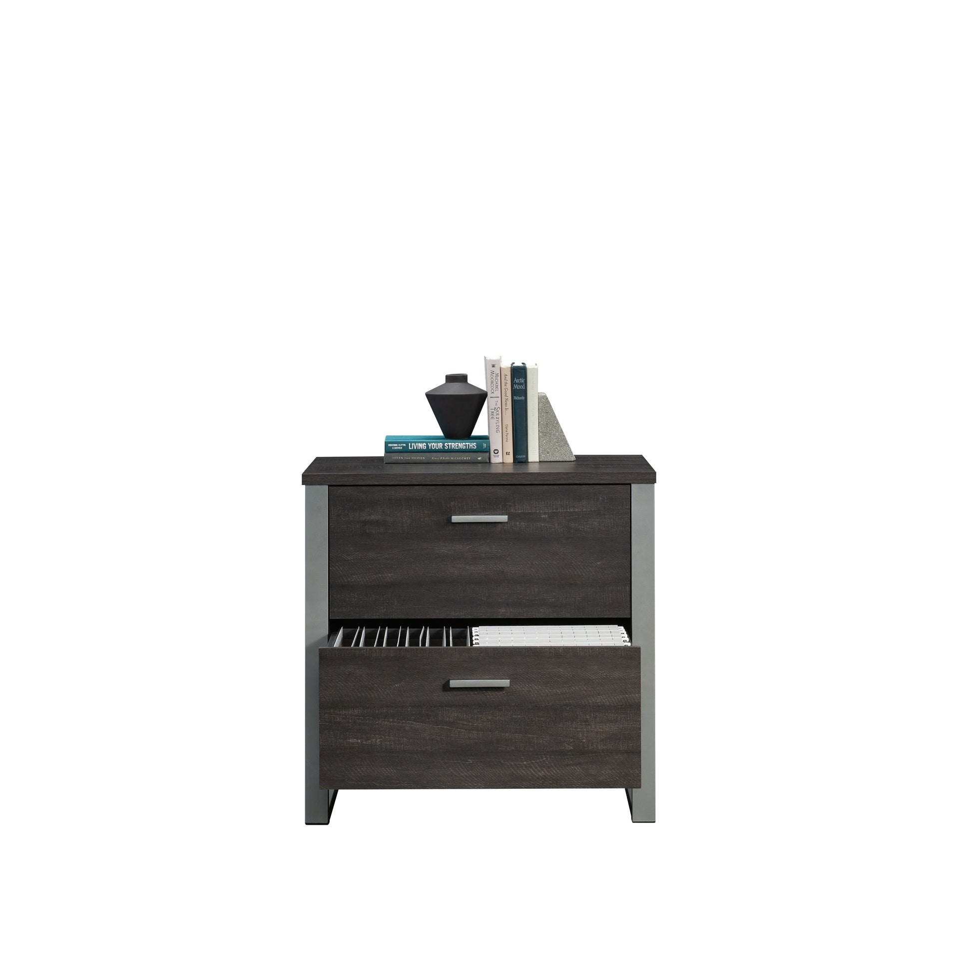 Lateral File with Two Drawers, Dark Brown finish