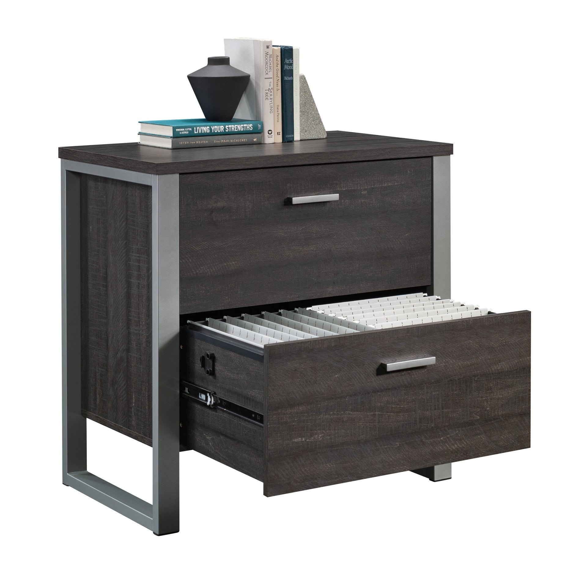 Lateral File with Two Drawers, Dark Brown finish
