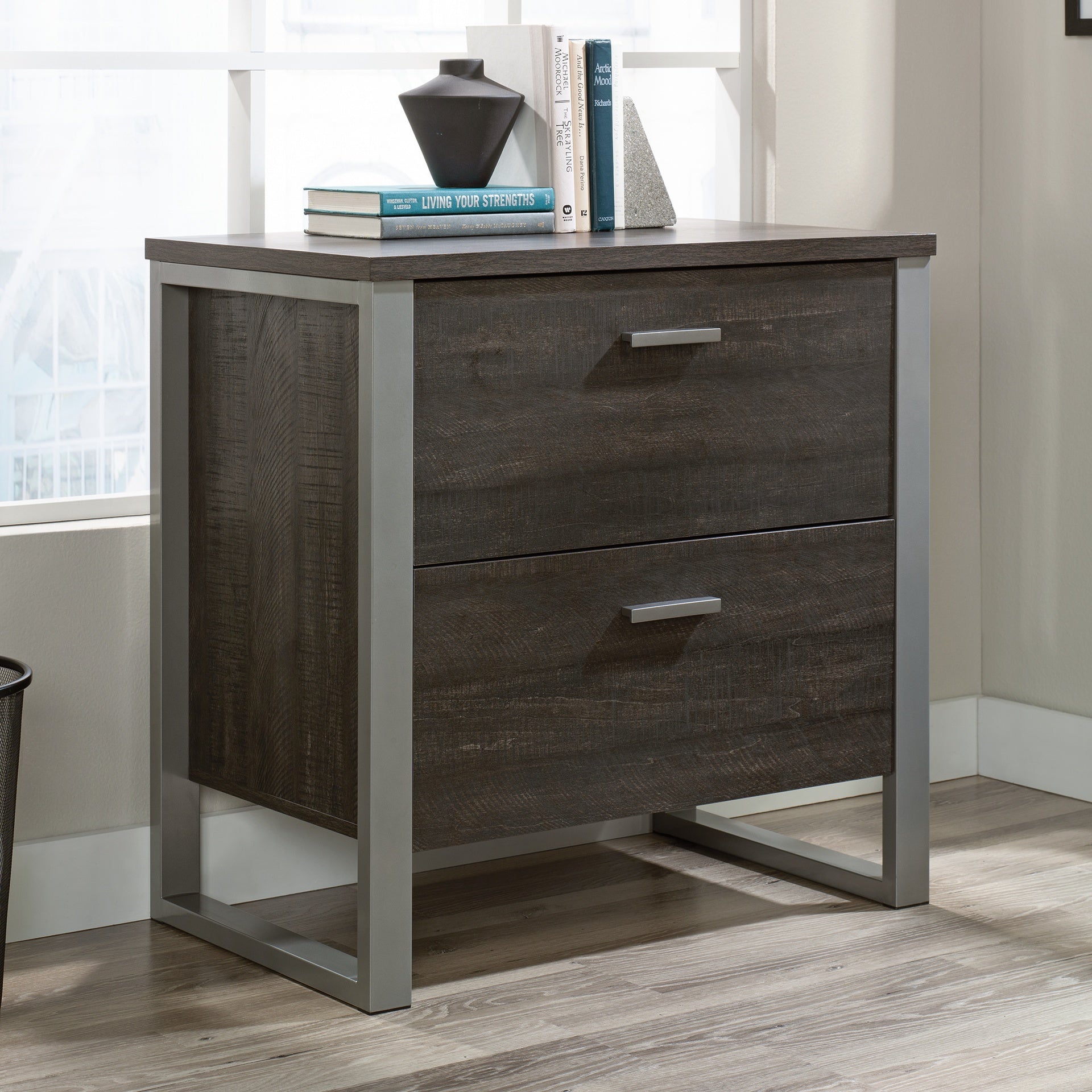 Lateral File with Two Drawers, Dark Brown finish