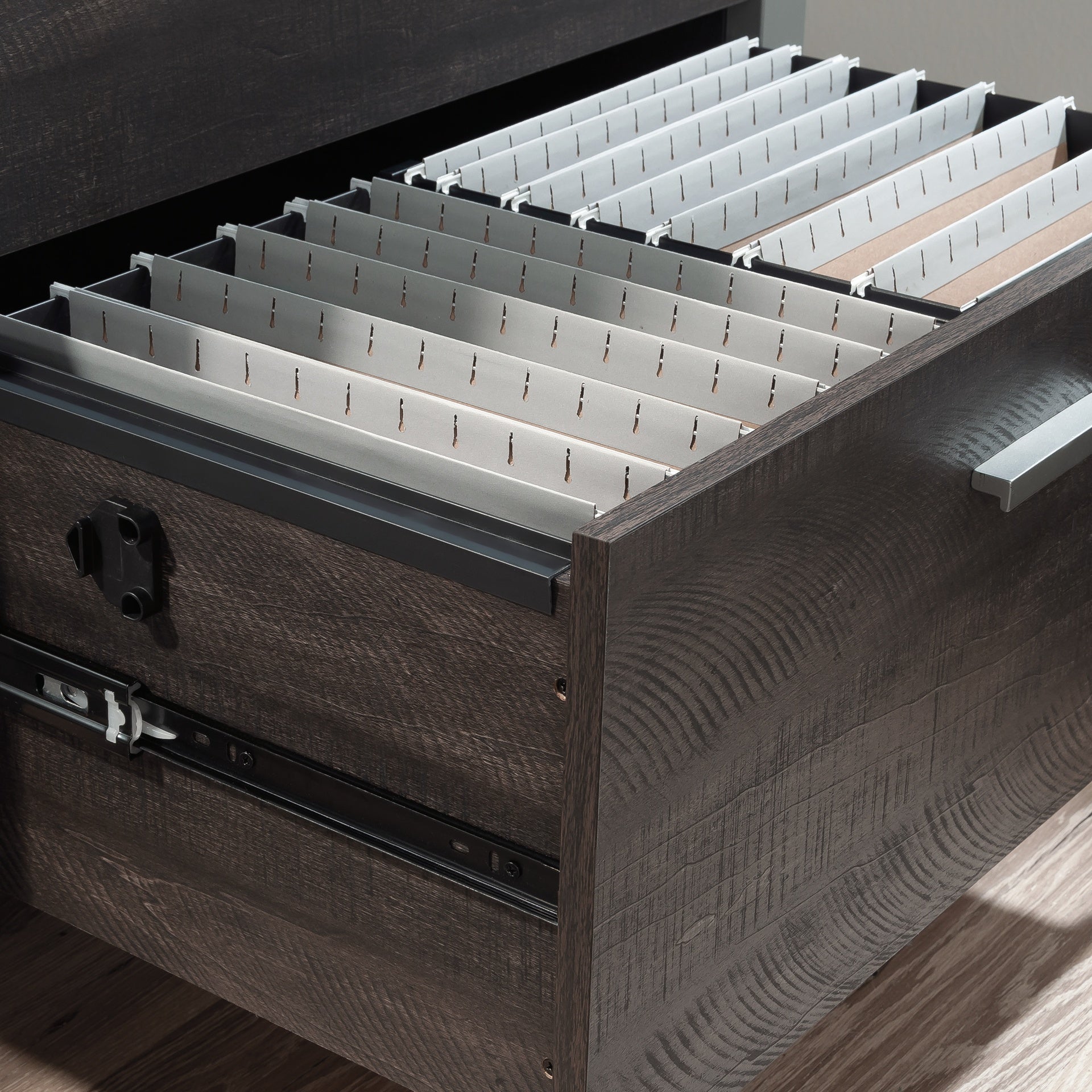 Lateral File with Two Drawers, Dark Brown finish