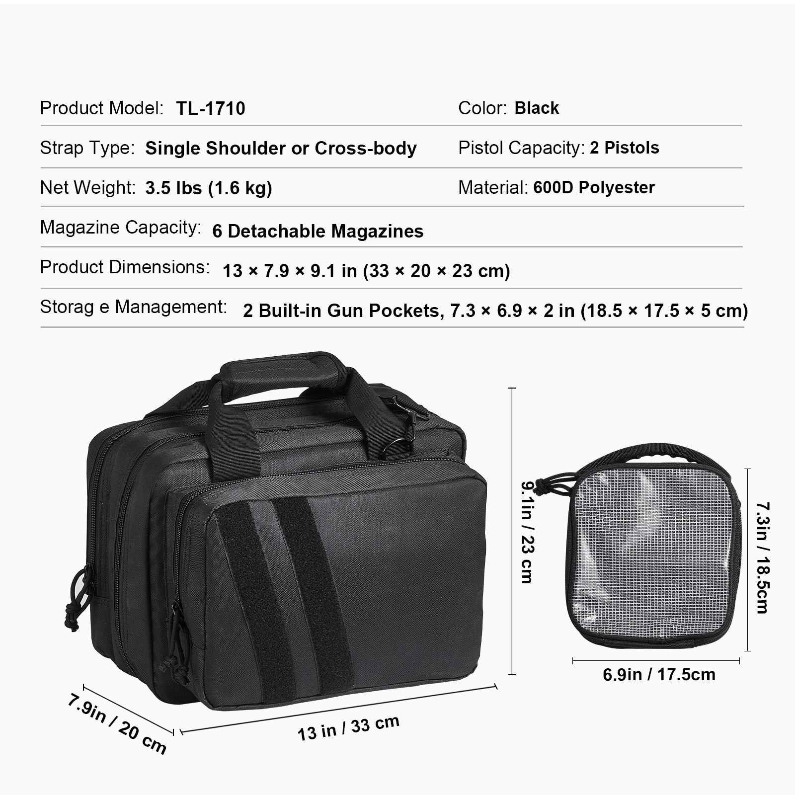 Tactical Pistol Backpack with 2 Pistol Cases, Gun Range Backpack with 6x Magazine Slots for Shooting and Hunting