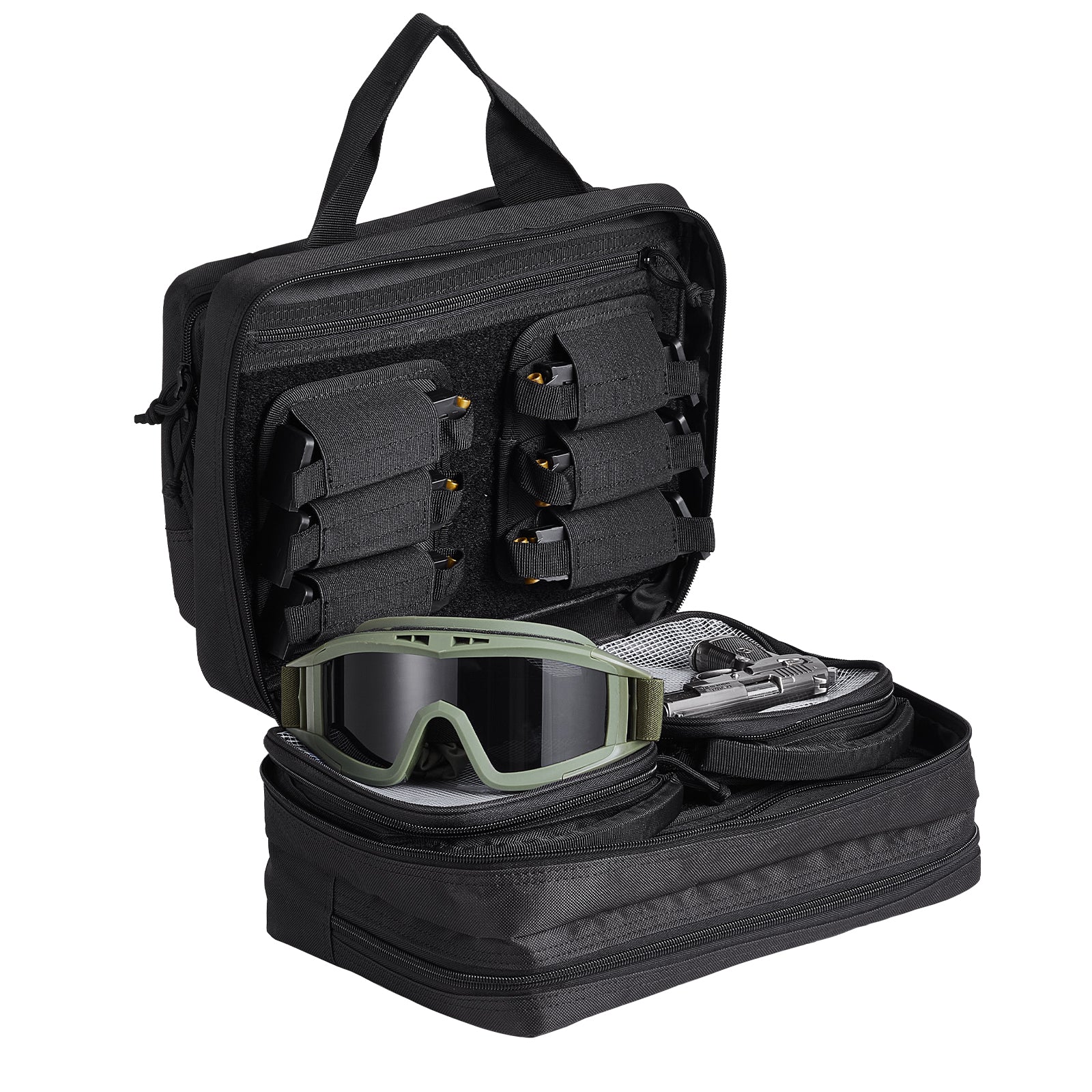 Tactical Pistol Backpack with 2 Pistol Cases, Gun Range Backpack with 6x Magazine Slots for Shooting and Hunting