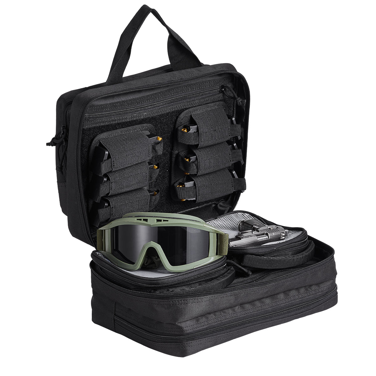 Tactical Pistol Backpack with 2 Pistol Cases, Gun Range Backpack with 6x Magazine Slots for Shooting and Hunting