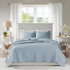 3 Piece Reversible Scalloped Edge Quilt Set Blue Full/Queen