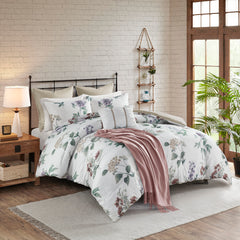 7 Piece Printed Seersucker Comforter Set with Throw Blanket Taupe/Blush Full/Queen