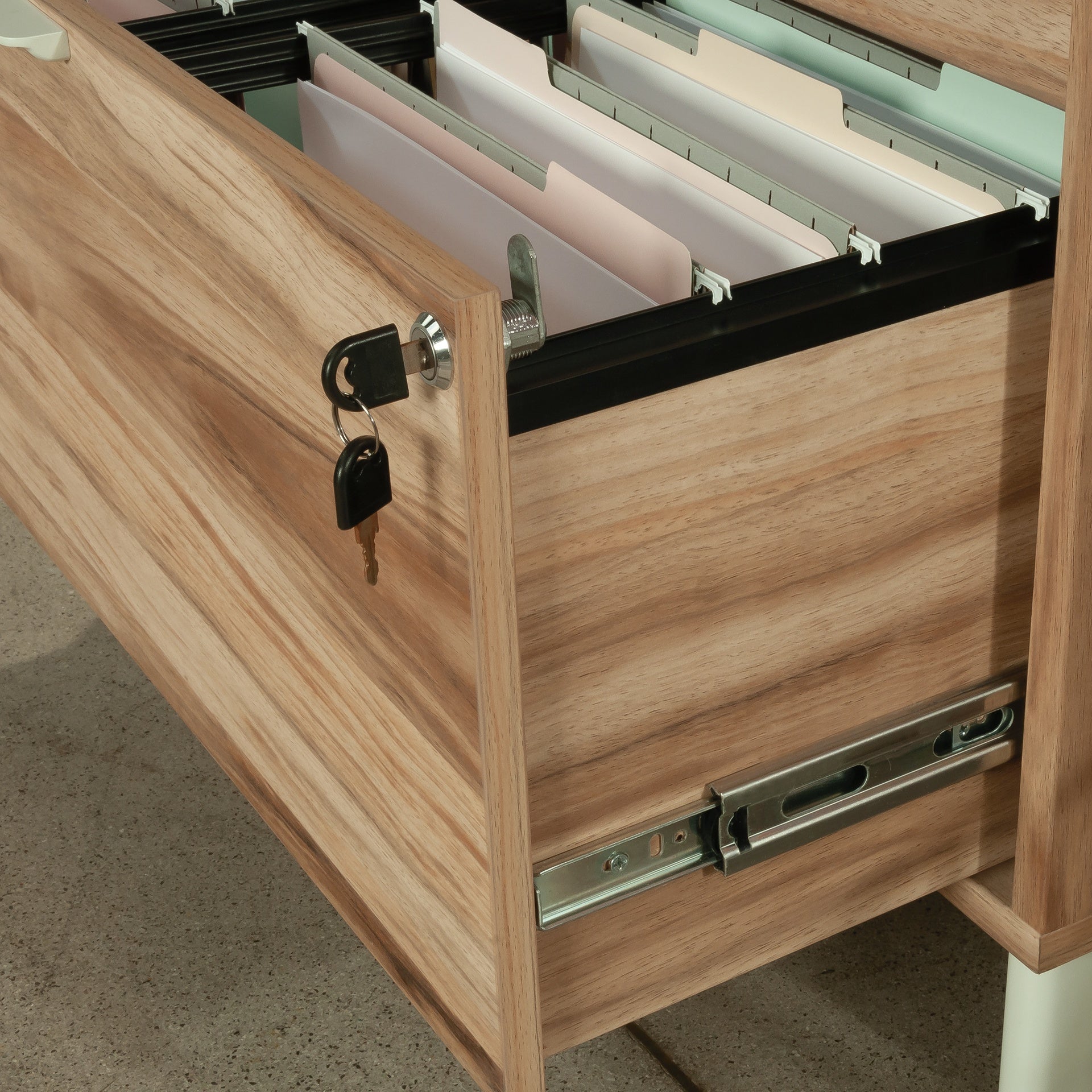 Lateral File with Two Drawers, Acacia finish