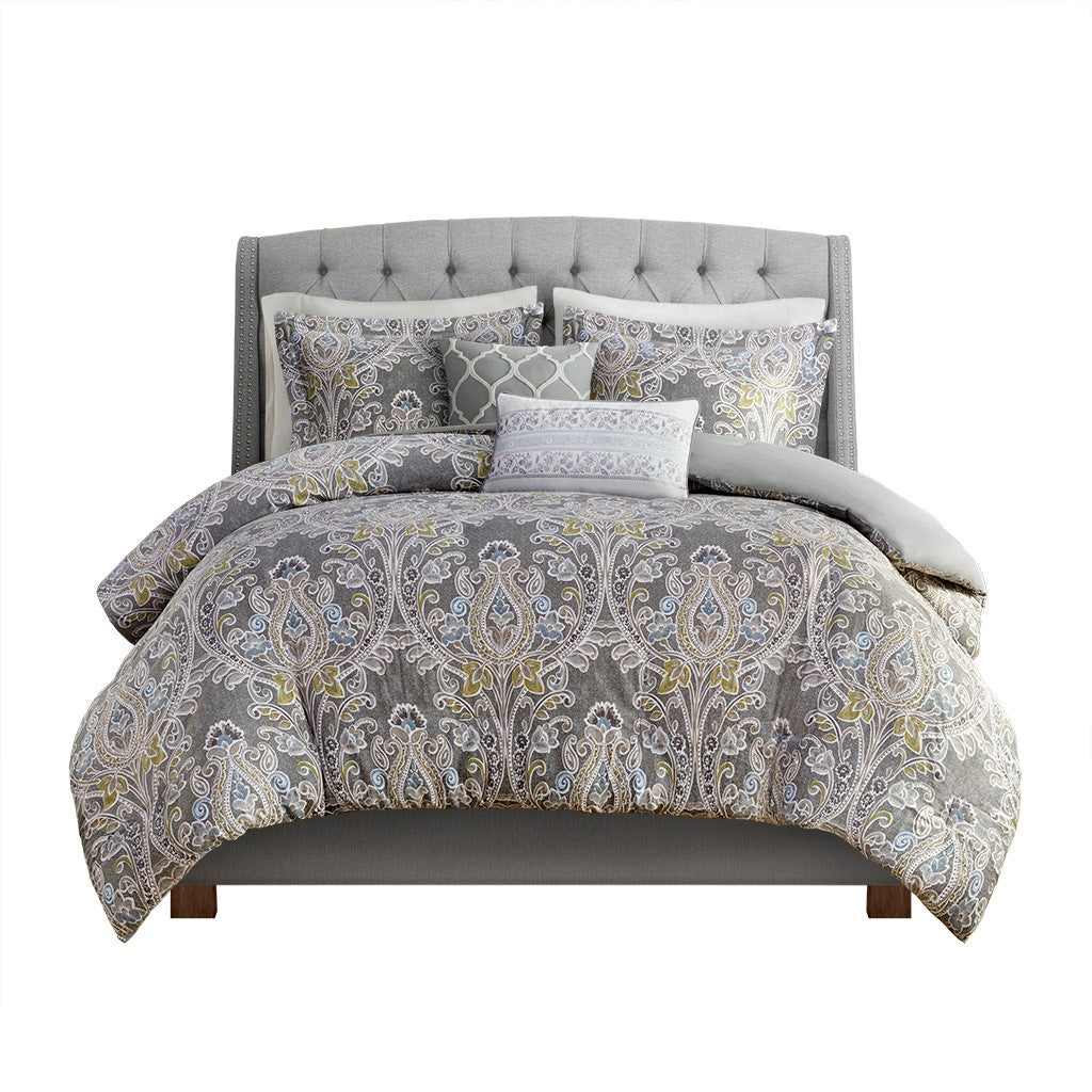 5 Piece Cotton Duvet Cover Set Grey King