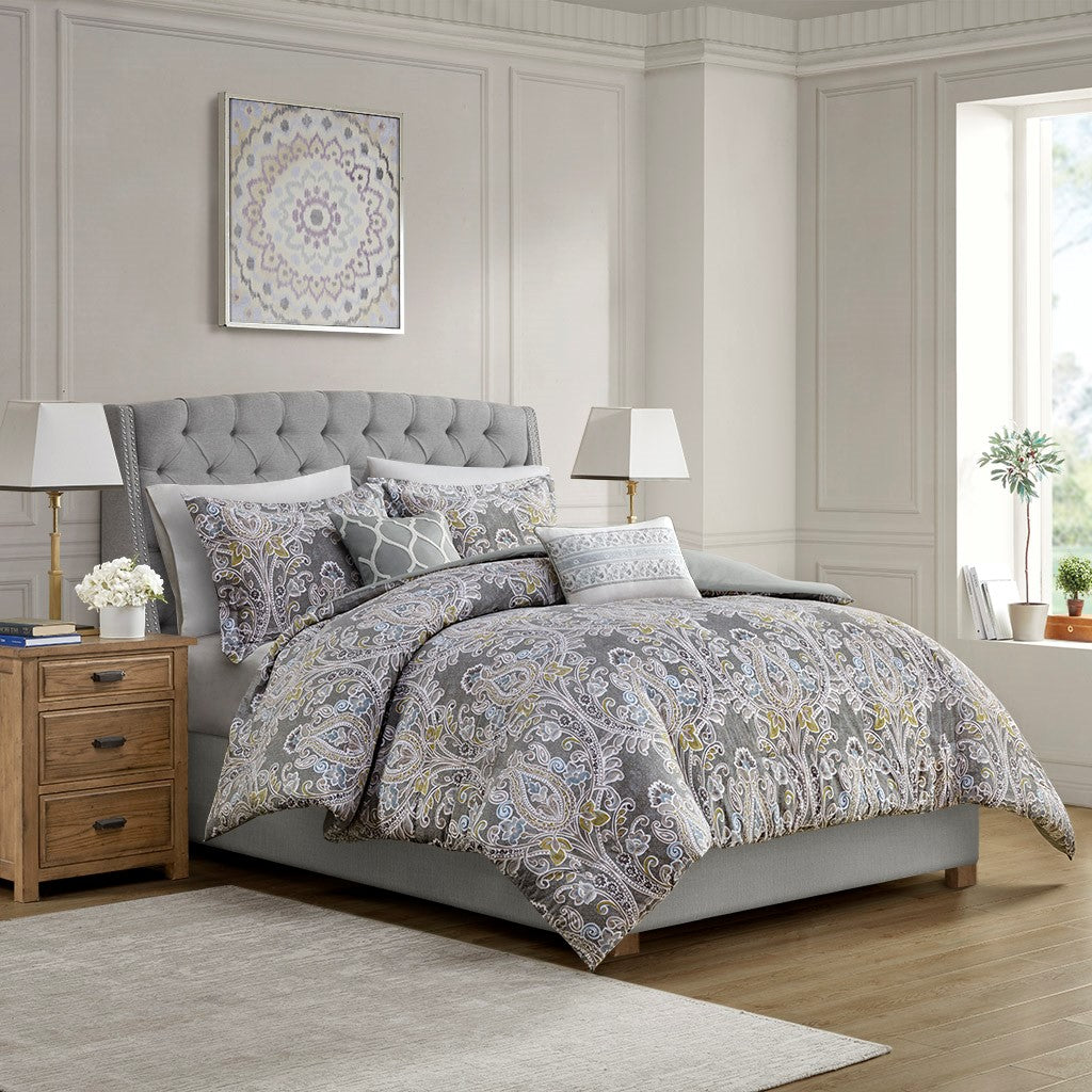 5 Piece Cotton Duvet Cover Set Grey King