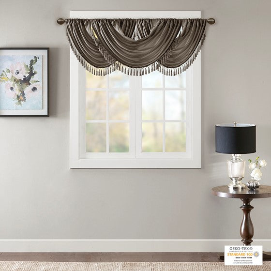 Faux Silk Waterfall Embellished Valance Pewter 38x46"