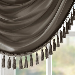 Faux Silk Waterfall Embellished Valance Pewter 38x46"
