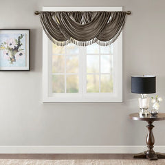 Faux Silk Waterfall Embellished Valance Pewter 38x46"