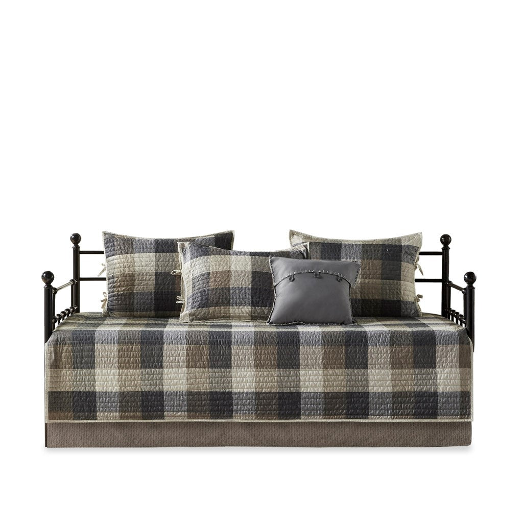 6 Piece Reversible Plaid Daybed Cover Set Neutral Daybed