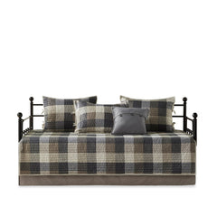 6 Piece Reversible Plaid Daybed Cover Set Neutral Daybed