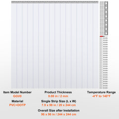 Strip Curtain 16PCS, 96" Height, 96" Width, 0.08" Thickness, Clear Smooth Plastic Door Strips with 50% Overlap, PVC Strip Door Curtain Freezer Curtain for Warehouses, Walk in Freezers, Coolers