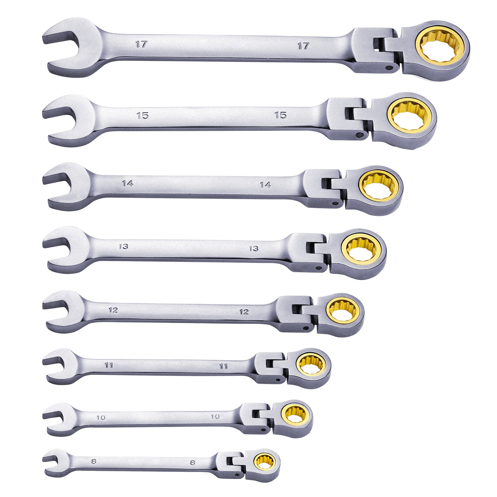 Flex-Head Ratcheting Wrench Set 8 PC Metric 8 mm-17 mm with Roll-up Pouch