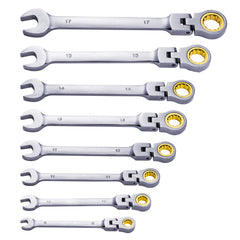 Flex-Head Ratcheting Wrench Set 8 PC Metric 8 mm-17 mm with Roll-up Pouch