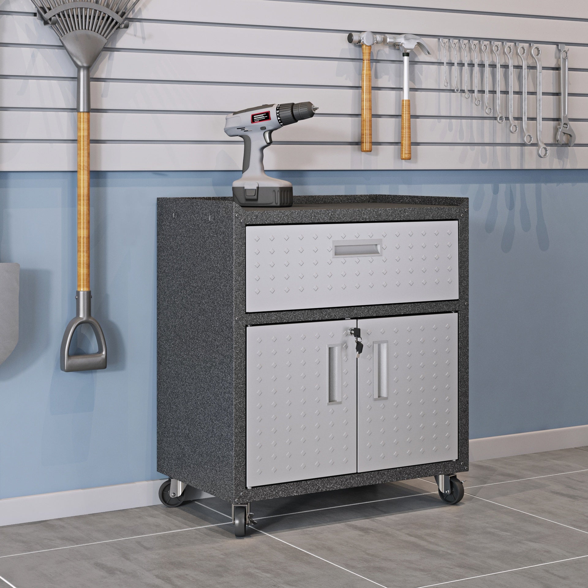 Rolling Garage Cabinet in Dark Gray