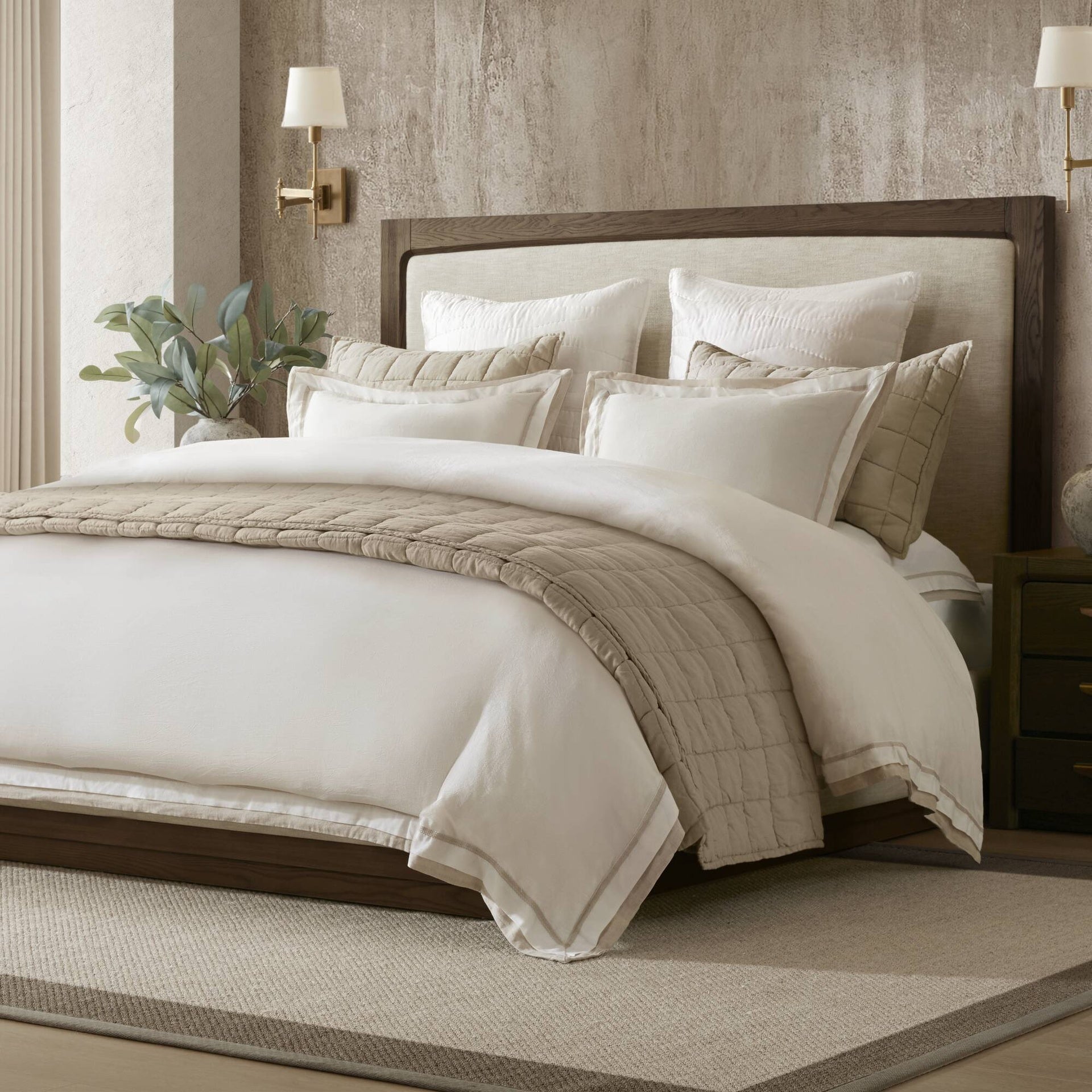 3 Pieces King/Cal King Duvet Cover Set,White+Beige