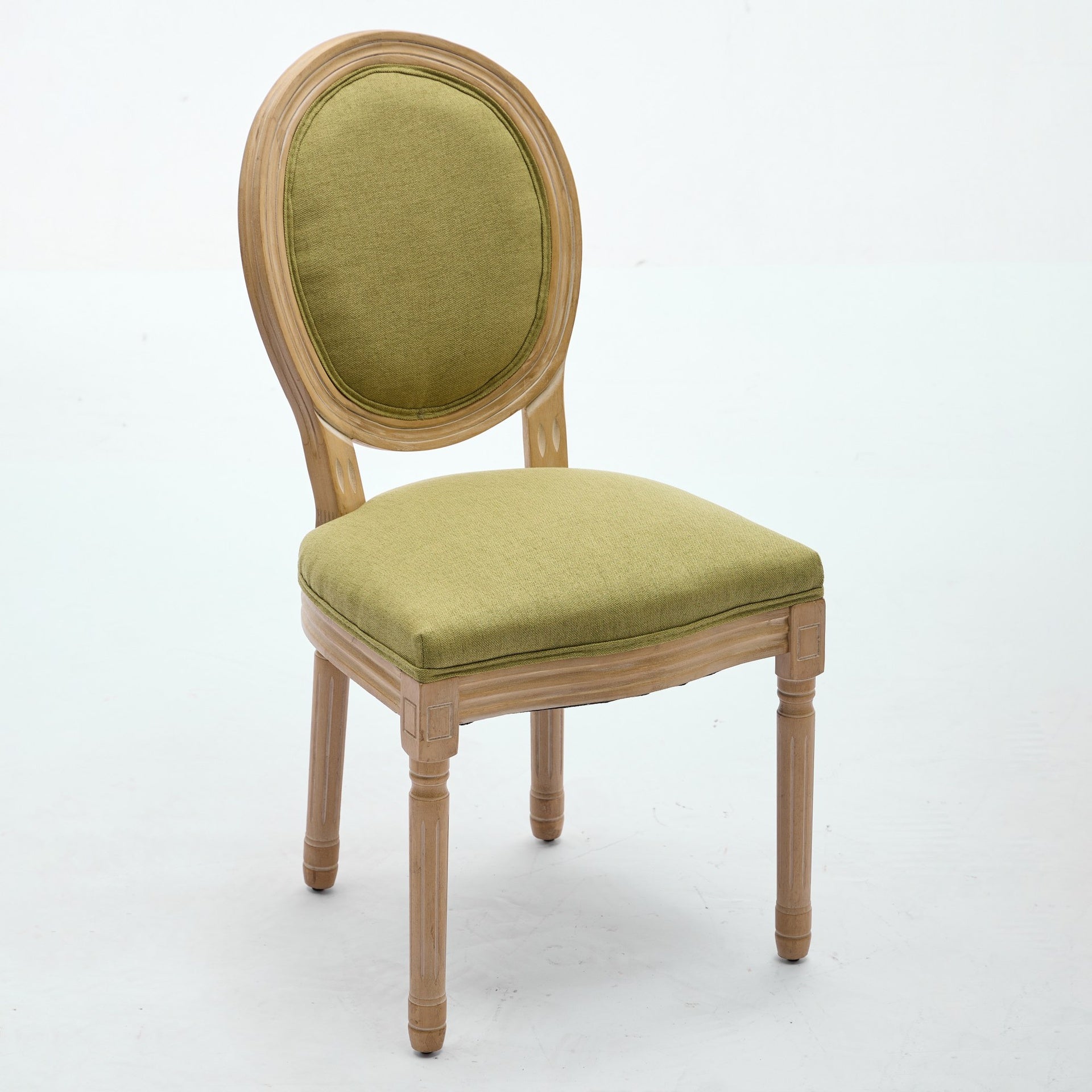 A&A Furniture,French Style Solid Wood Frame Antique Painting Linen Fabric Back Dining Chair,Set of 2,SW1845OL,Olive Green