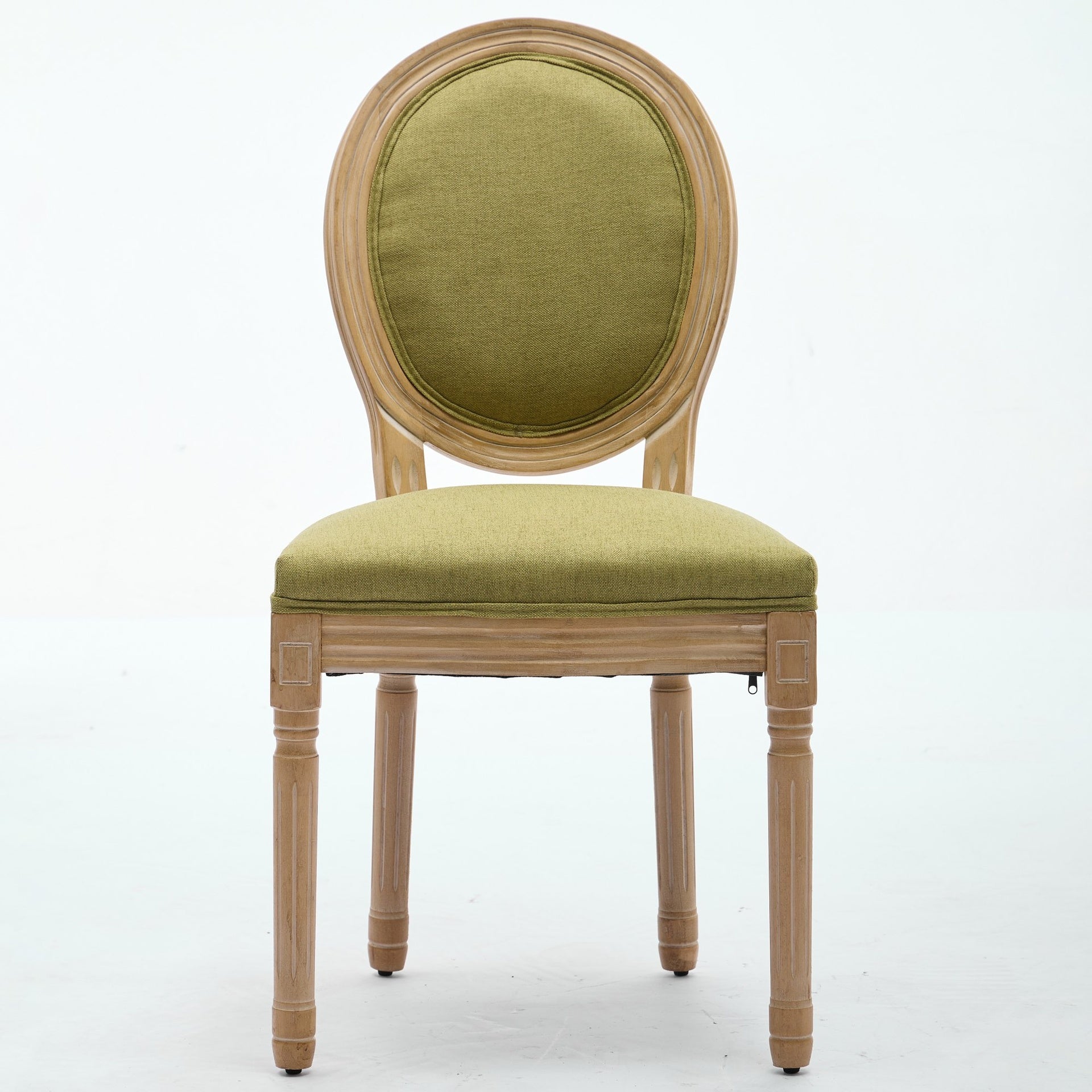 A&A Furniture,French Style Solid Wood Frame Antique Painting Linen Fabric Back Dining Chair,Set of 2,SW1845OL,Olive Green