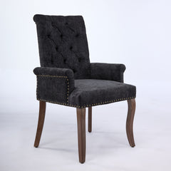 Upholstered Chenille Fabric Accent Dining Chair, Curved Solid Wood Legs, Elegant Tufted Club Dining Room Kitchen Room Arm Dining Chair, Single Pack,Black,SW1895BK