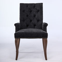 Upholstered Chenille Fabric Accent Dining Chair, Curved Solid Wood Legs, Elegant Tufted Club Dining Room Kitchen Room Arm Dining Chair, Single Pack,Black,SW1895BK