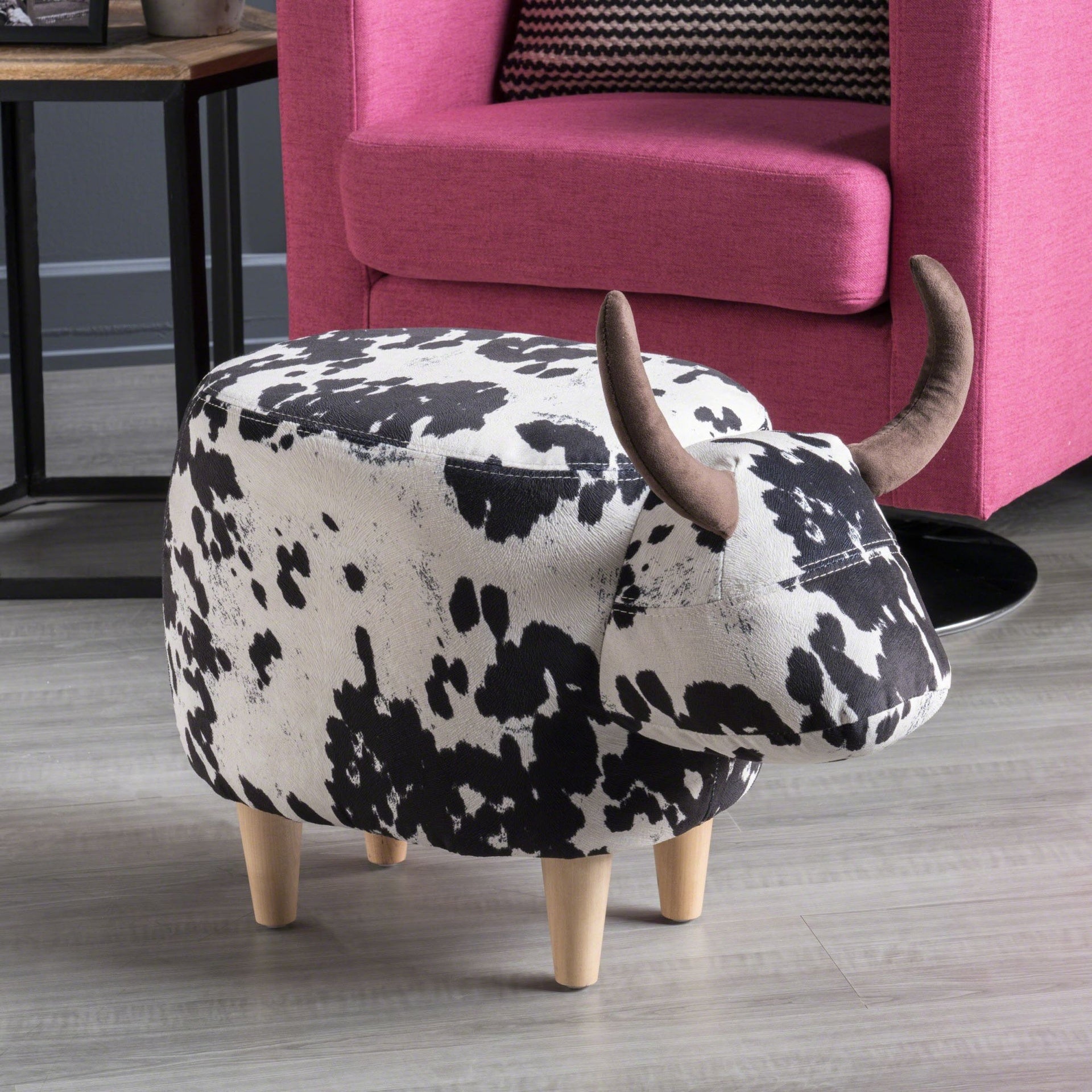 Animal Ottoman/Footstool, Black and White Cow-Shaped Ottoman, Modern Ottoman, Modern Accent Stool Home Decor, Suitable for Living Room, Bedroom, Porch, Garden, Backyard, Balcony