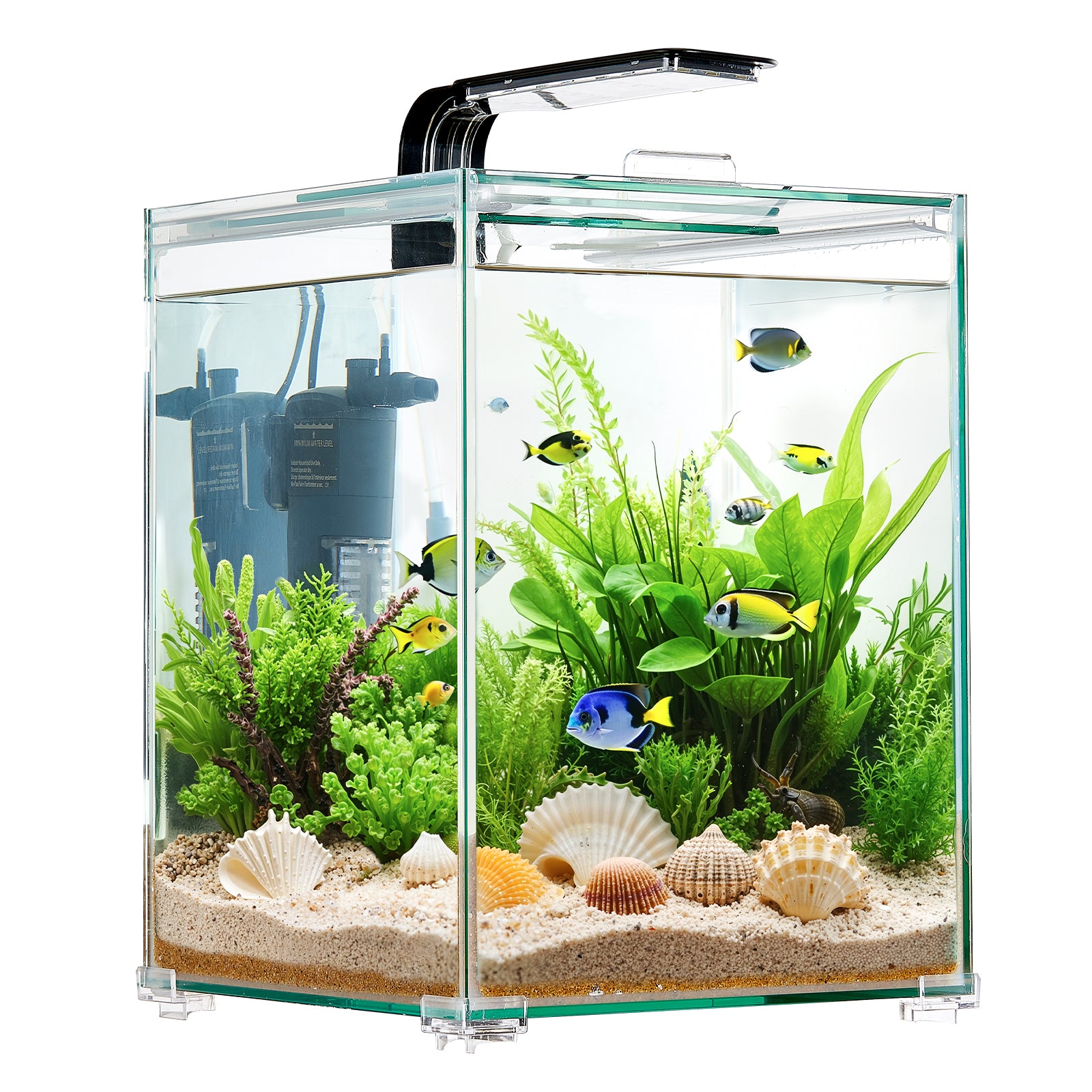 5 Gallon Fish Tank Aquarium Smart Square Clear Glass 3 Color Self Cleaning