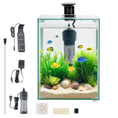 5 Gallon Fish Tank Aquarium Smart Square Clear Glass 3 Color Self Cleaning