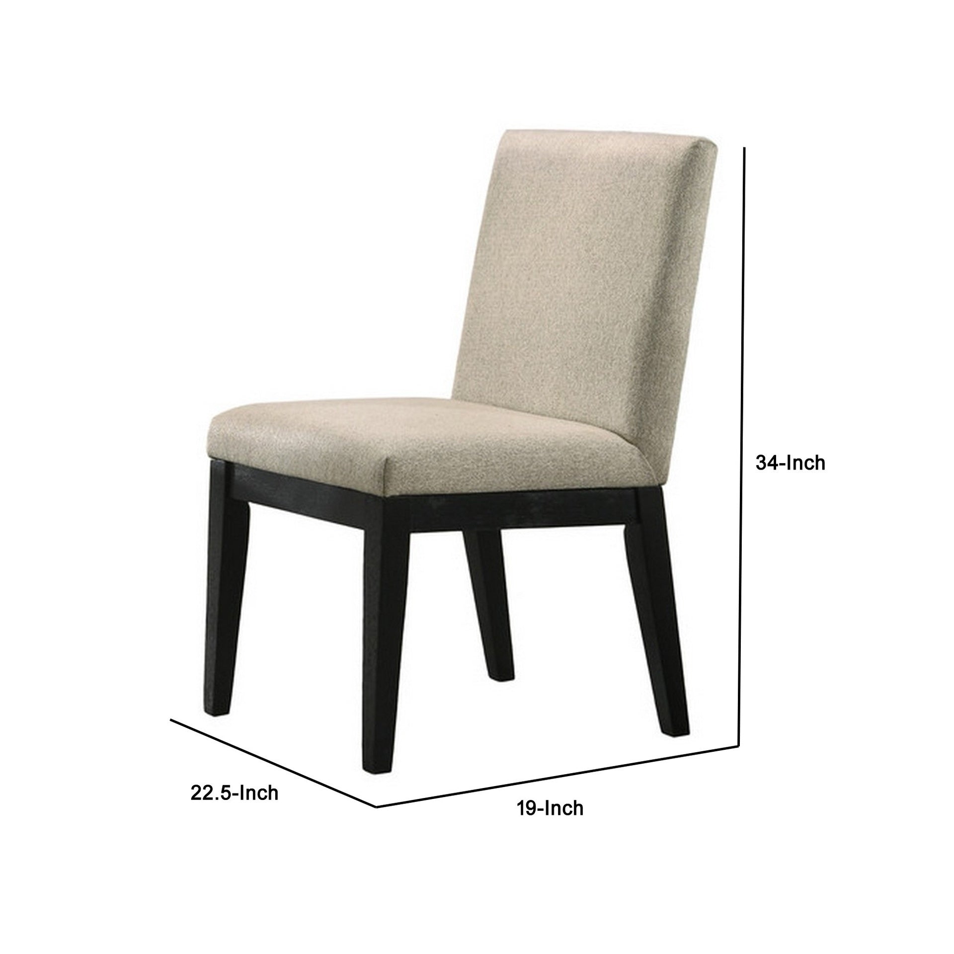 19 Inch Wood Dining Chair, Set of 2, Padded Backrest, Beige Upholstery