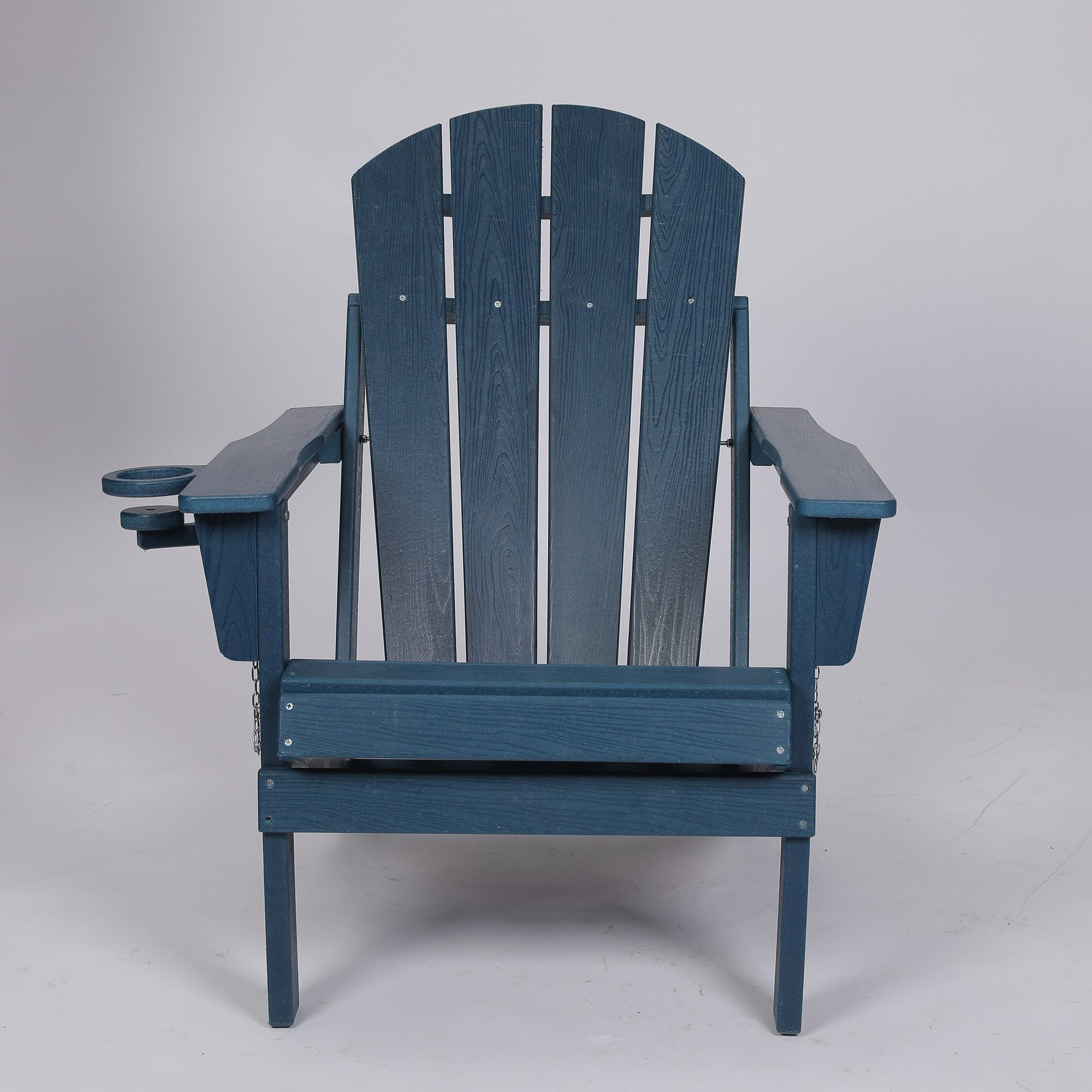 HDPE Folding Adirondack Chair with Dual Cup Holder - Composite Adirondack Chair with Wood Texture- ,Navy Blue