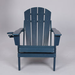 HDPE Folding Adirondack Chair with Dual Cup Holder - Composite Adirondack Chair with Wood Texture- ,Navy Blue