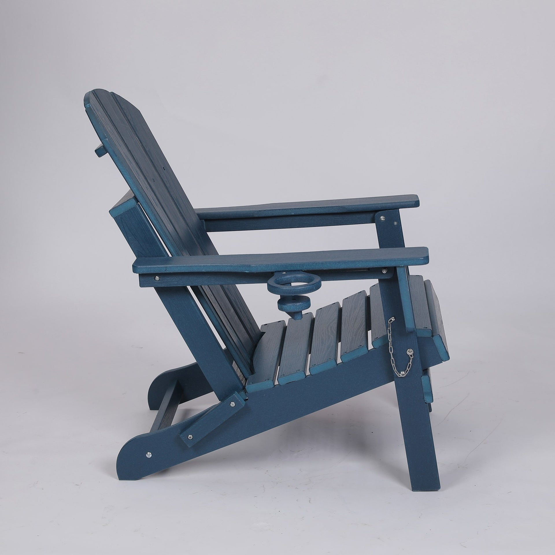 HDPE Folding Adirondack Chair with Dual Cup Holder - Composite Adirondack Chair with Wood Texture- ,Navy Blue