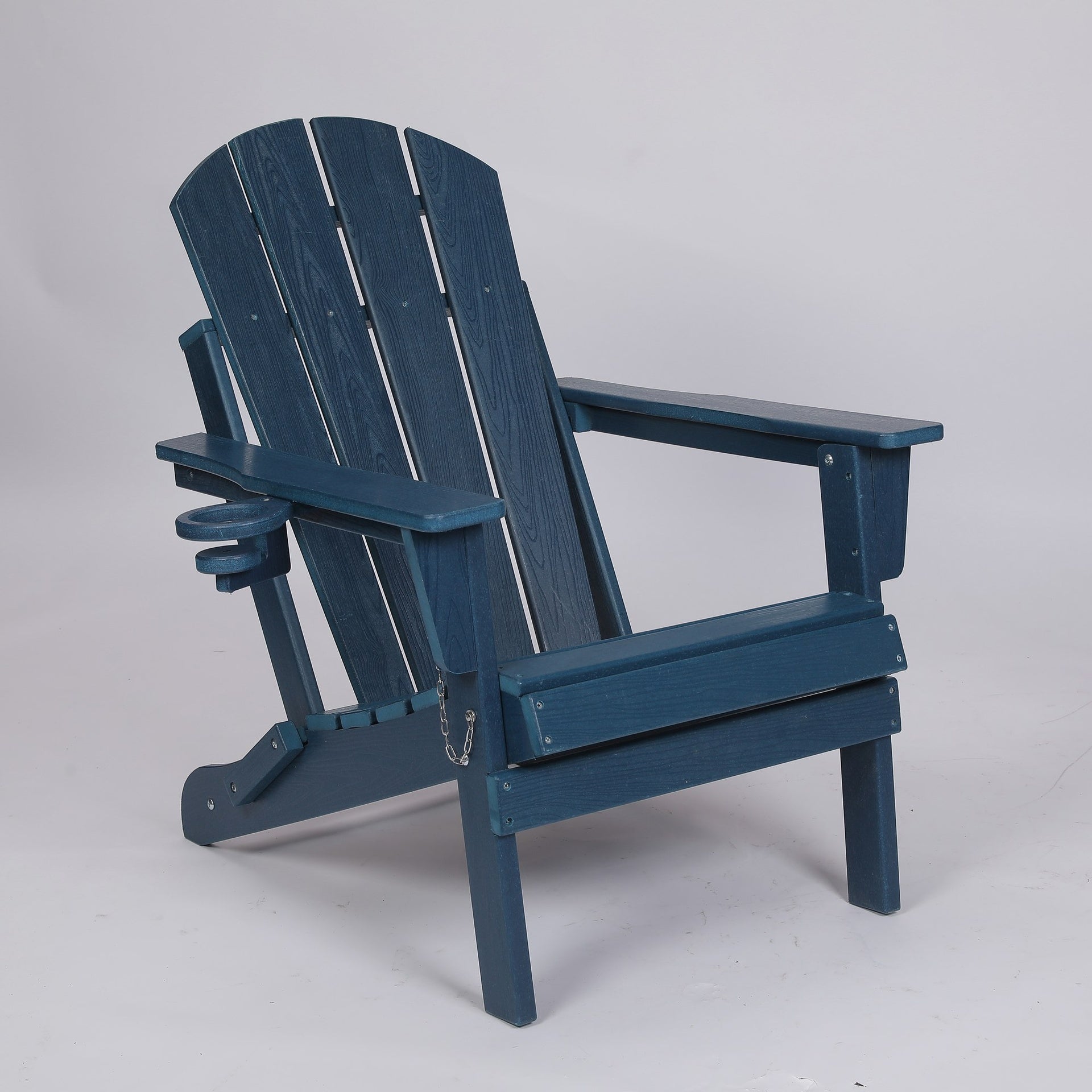 HDPE Folding Adirondack Chair with Dual Cup Holder - Composite Adirondack Chair with Wood Texture- ,Navy Blue