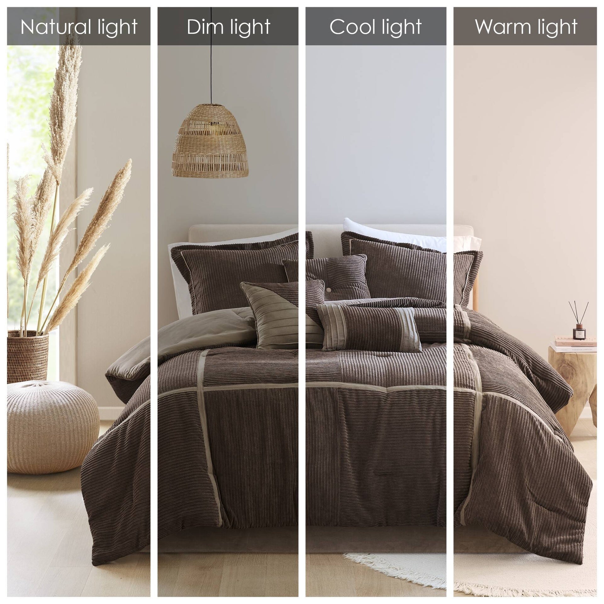 7 Piece Micro Corduroy Comforter Set Brown Queen