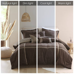 7 Piece Micro Corduroy Comforter Set Brown Queen