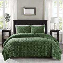 3 Piece Velvet Quilt Set Green Full/Queen