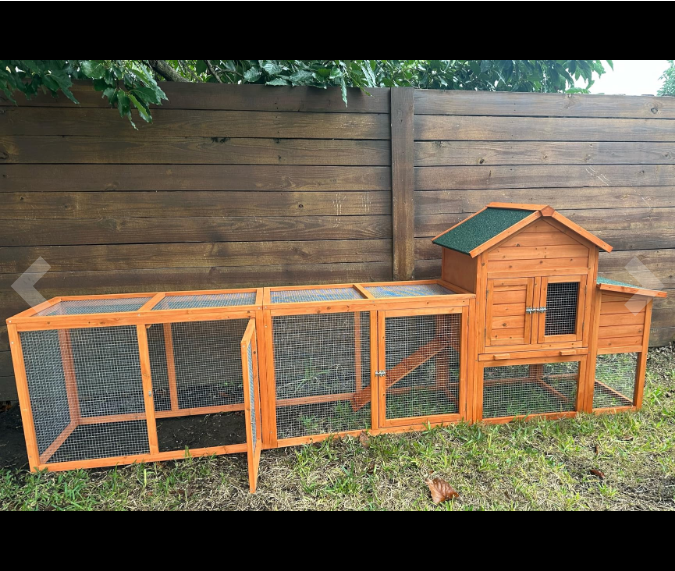 123'' Large Chicken Coop with Run, Wooden Hen House for 5-10 Chickens, Outdoor Chicken Run Poultry Cage Rabbit Cage Duck House with Nesting Box, Ramp & Pull-on Tray
