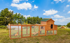 123'' Large Chicken Coop with Run, Wooden Hen House for 5-10 Chickens, Outdoor Chicken Run Poultry Cage Rabbit Cage Duck House with Nesting Box, Ramp & Pull-on Tray