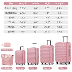 Luggage Sets 6 Piece with Duffel Bags, Hardside Expandable Suitcases with Spinner Wheels TSA Lock, Pink