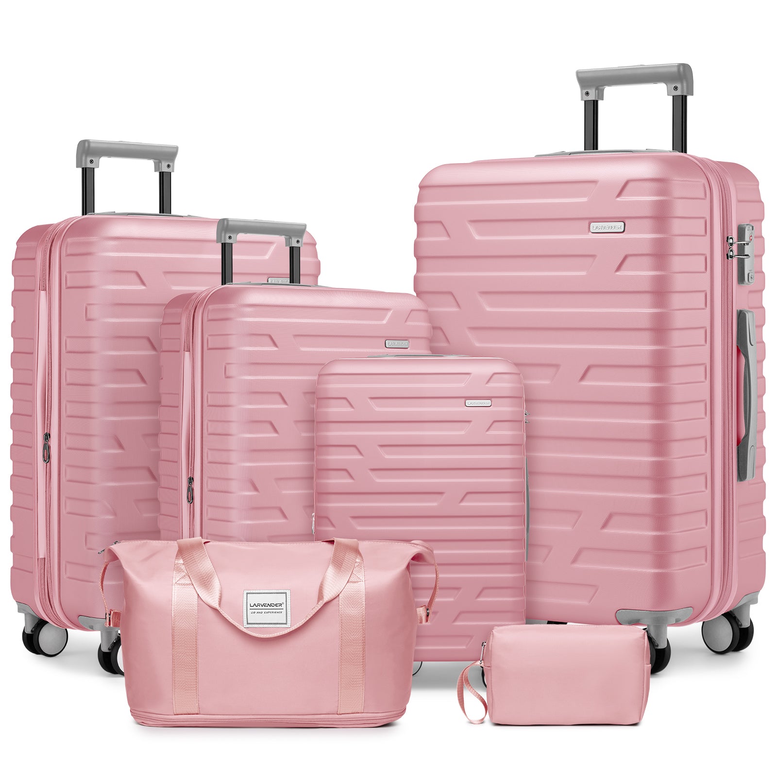Luggage Sets 6 Piece with Duffel Bags, Hardside Expandable Suitcases with Spinner Wheels TSA Lock, Pink
