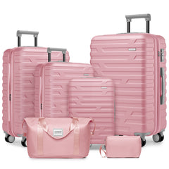 Luggage Sets 6 Piece with Duffel Bags, Hardside Expandable Suitcases with Spinner Wheels TSA Lock, Pink