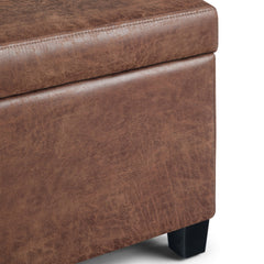 Avalon 48 inch Wide Storage Ottoman Bench in Distressed Umber Brown Vegan Leather