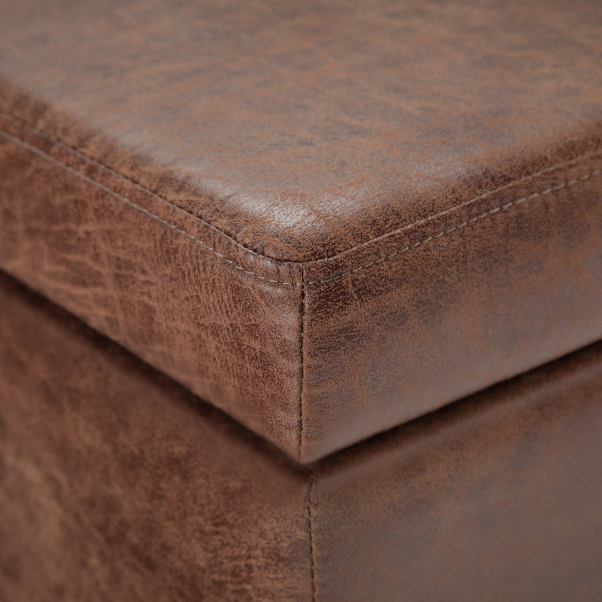 Avalon 48 inch Wide Storage Ottoman Bench in Distressed Umber Brown Vegan Leather