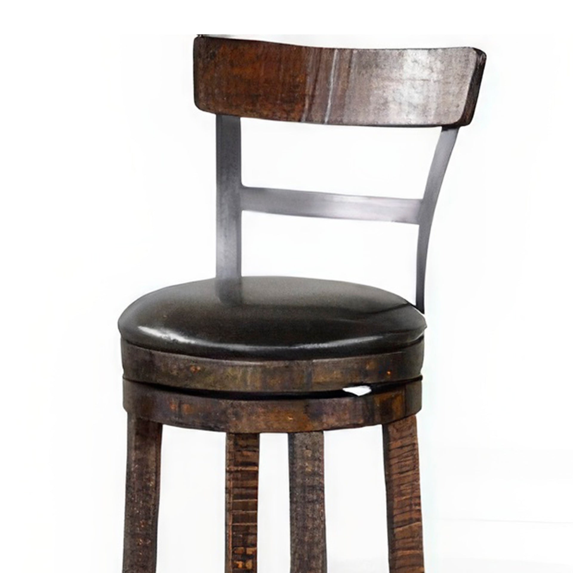 Flint Swivel Barstool Chair Set of 2, Black Faux Leather, Dark Brown