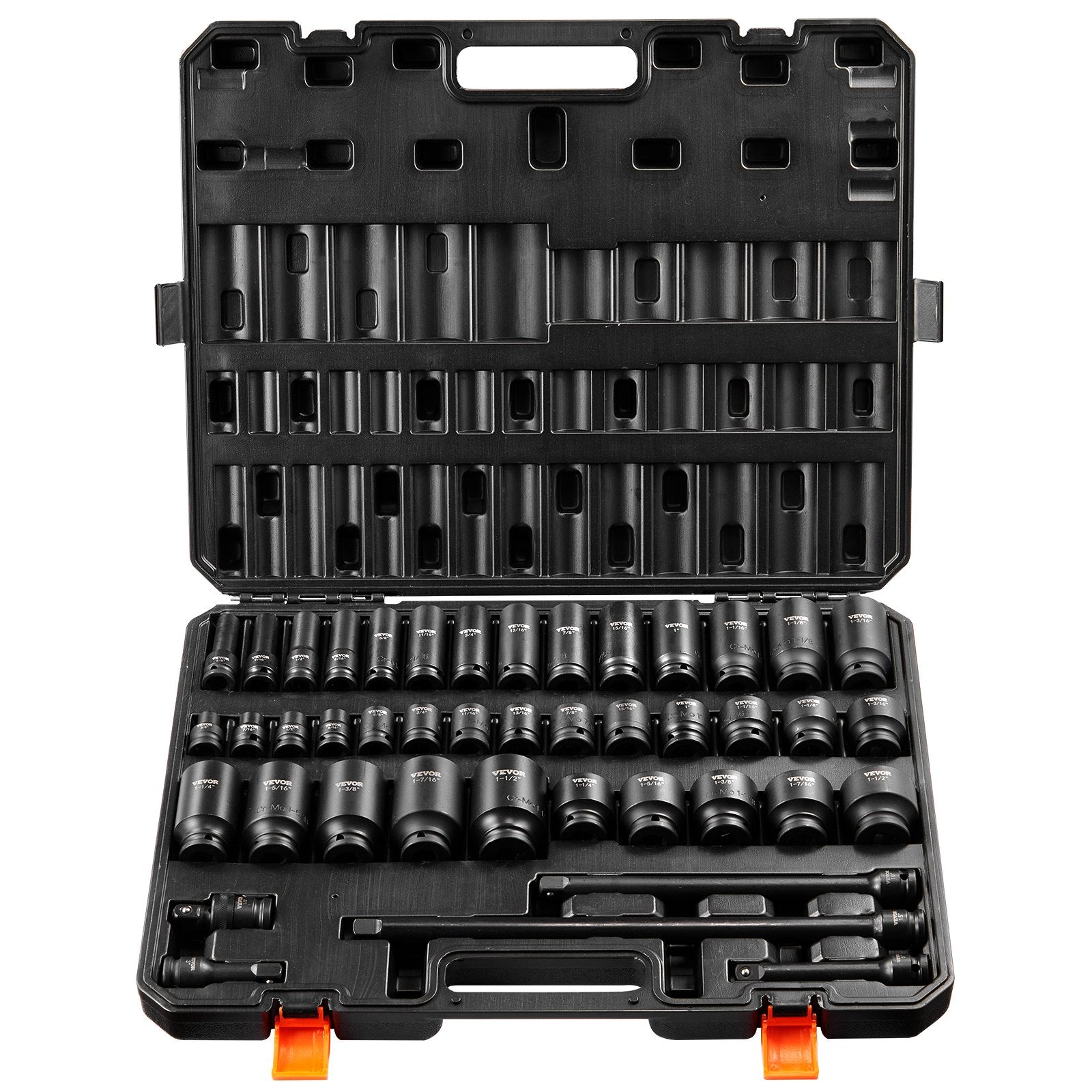Impact Sockets Set 43pcs 6-Point 1/2in Drive Bit Ratchet Tool Kit Case
